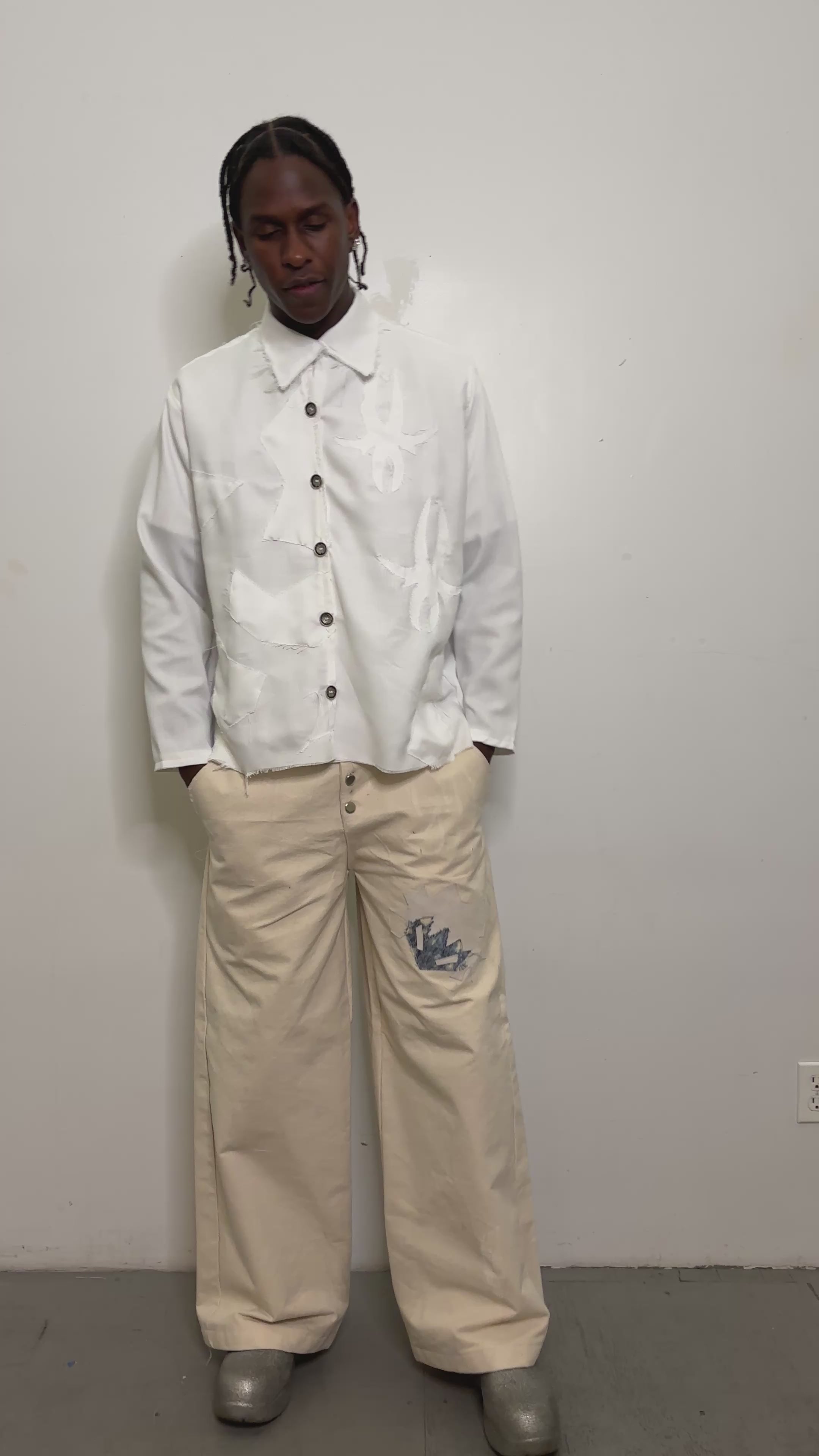 White Uneven Collard Button Up